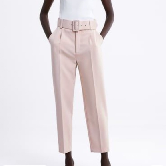 Zara Belted Darted Trousers | Size XS | Light Pink - Picture 1 of 7